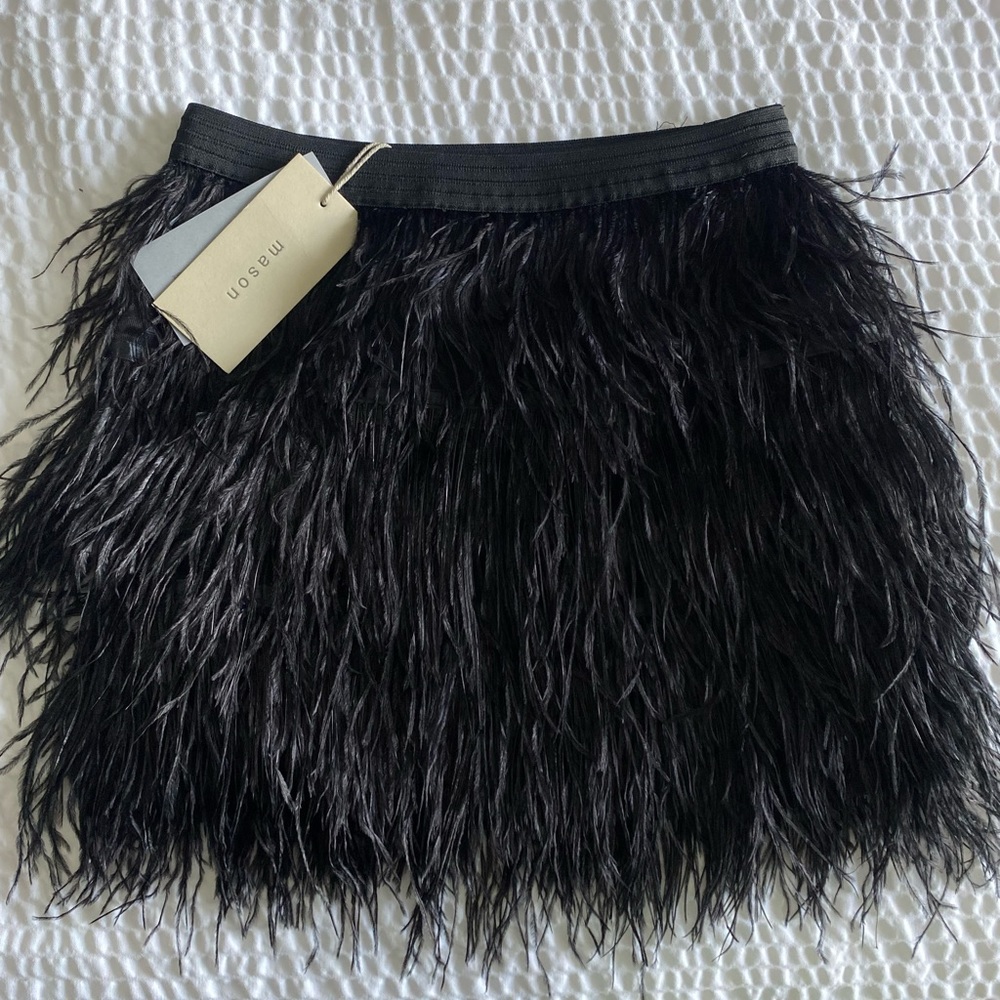 NWT Michelle Mason feather mini skirt